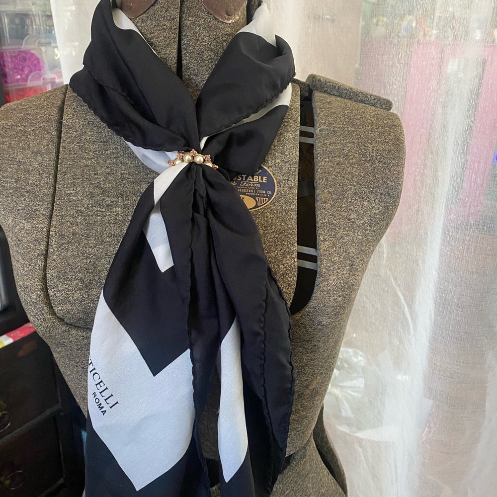 Black and White Botticelli Roma Square Scarf streetwear workwear ascot festival